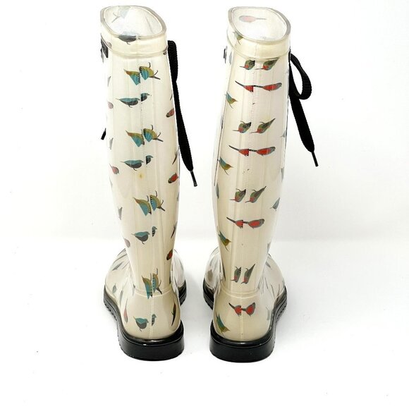 Marc Jacobs Rain Boots Tall Rubber White Multicolor Bird Print. Size 5.5 - Picture 5 of 16